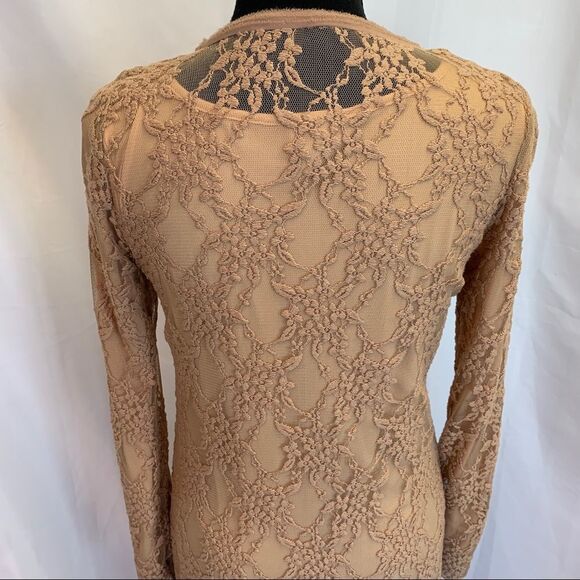 Nissa beige lace overlay stretchy long sleeve dress size US 8 - Picture 6 of 11